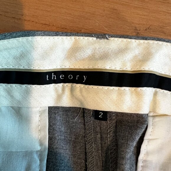 Theory Womens Dress Pants Wide Leg Trouser Mid Rise Size 2 Gray Wool Blend - Picture 9 of 13
